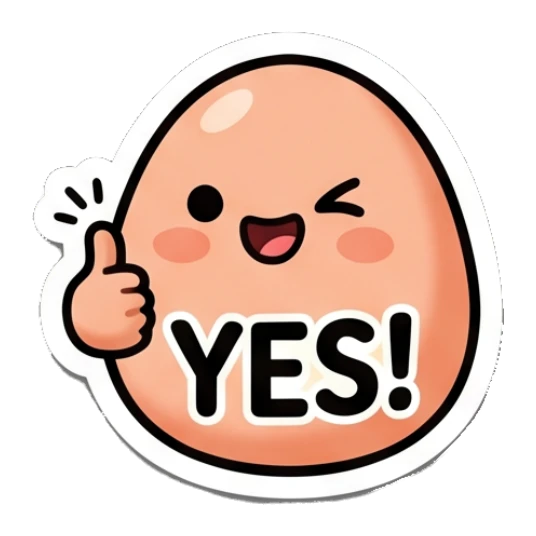 Happy egg giving a thumbs up and text YES! Little Egg Emotions sticker for expressive chats and social replies.