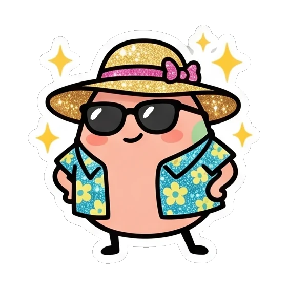 Pink egg in floral shirt and hat with sparkles Pink Egg Buddy Daily sticker for expressive chats and social replies.