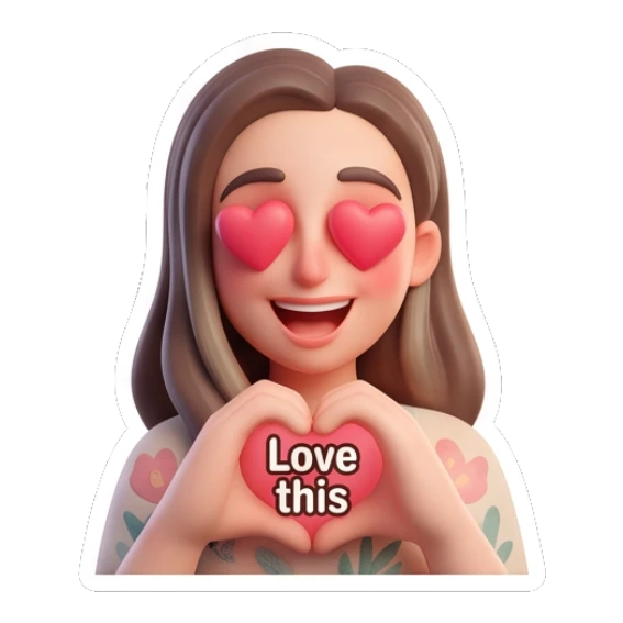 Girl with heart eyes showing love Cheerful 3D Girl Expressions sticker for expressive chats and social replies.