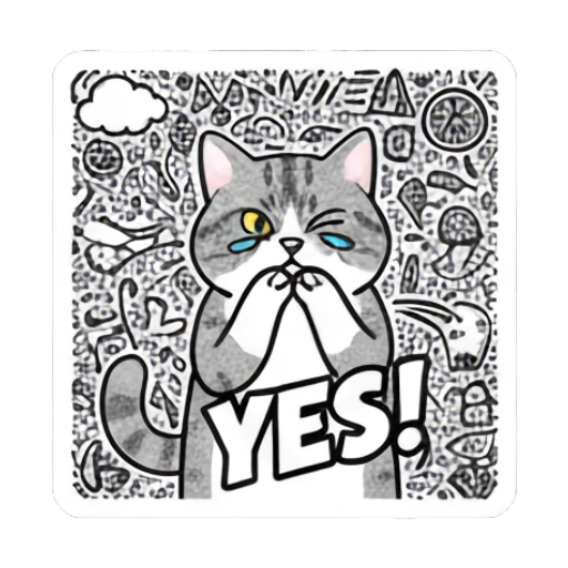 Happy cat with hands together and text YES Doodle Cat Daily Vibes sticker for expressive chats and social replies.