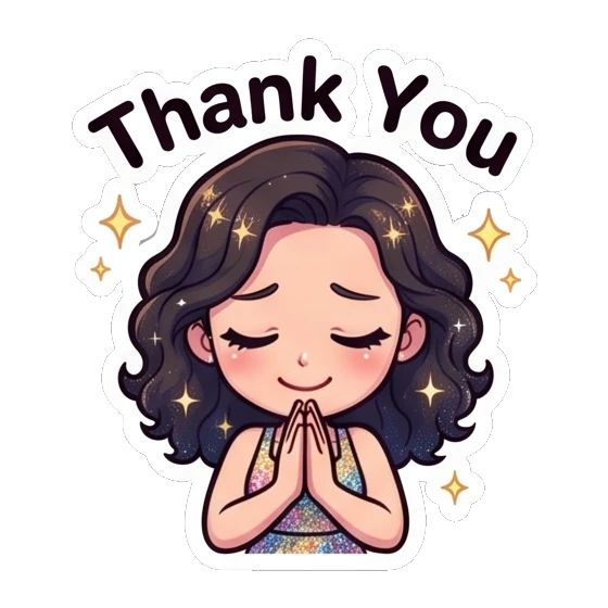 Girl with hands together in a thankful prayer pose Sparkly Curly Girl Daily sticker for expressive chats and social replies.