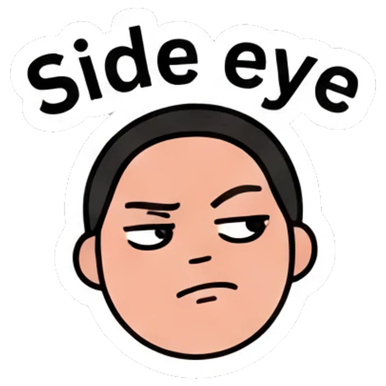 Boy giving a skeptical side-eye glance. Daily Mood Doodle Boy sticker for expressive chats and social replies.