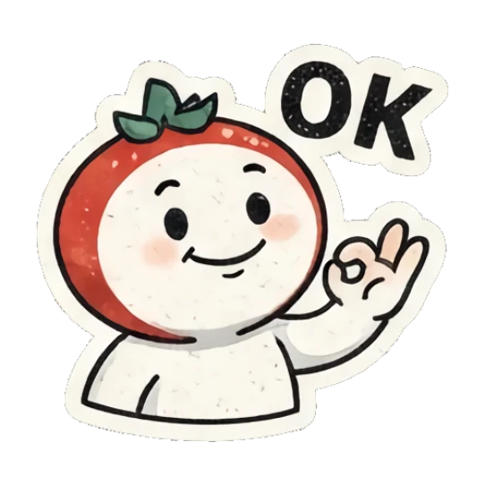 Tomato character making an OK gesture with text OK Retro Tomato Moods sticker for expressive chats and social replies.