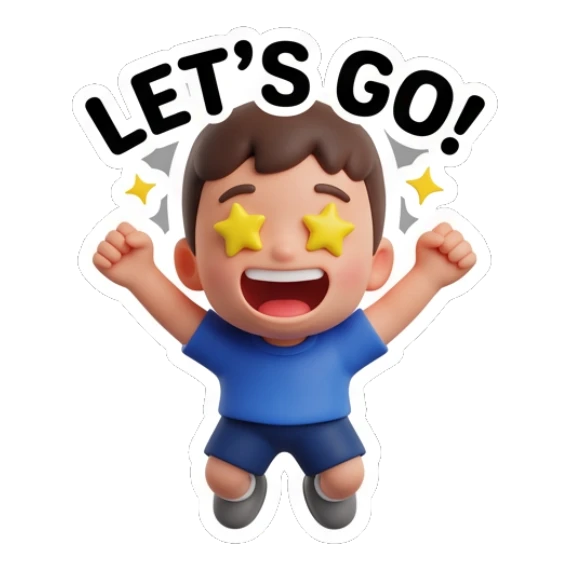 Boy jumping with star eyes and Let's Go text Little Boy Daily Vibes sticker for expressive chats and social replies.