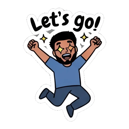 Excited bearded man jumping with joy. Bearded Guy Daily Vibes sticker for expressive chats and social replies.