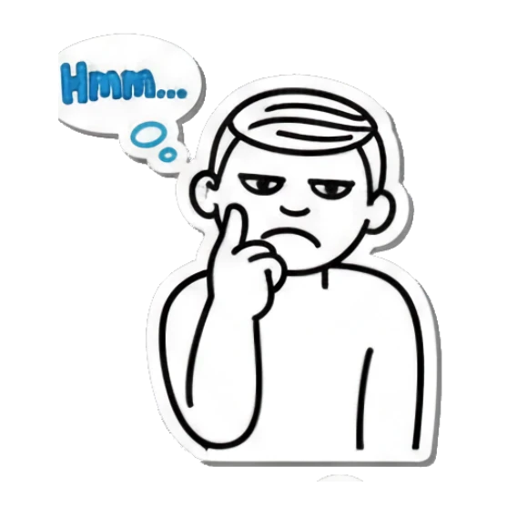 Boy thinking with finger on chin and text Hmm Keith Haring Style Doodles sticker for expressive chats and social replies.