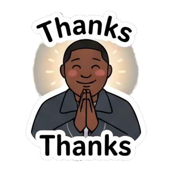 Man praying with gratitude, text Thanks Diverse Duo Expressions sticker for expressive chats and social replies.