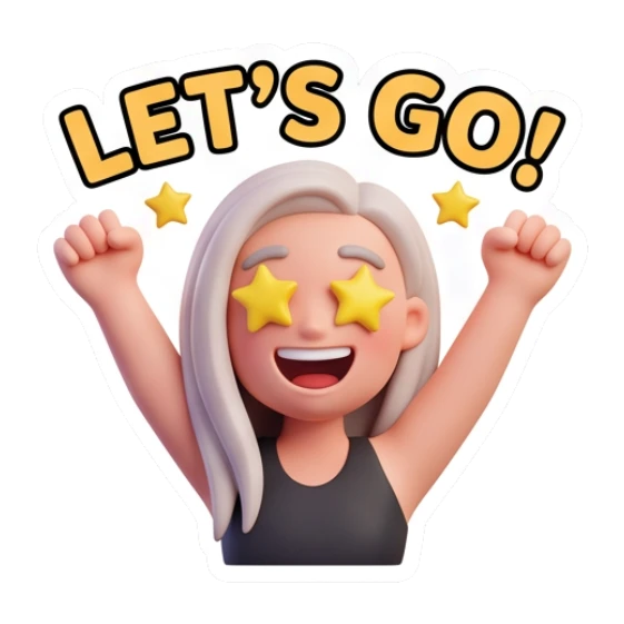 Blonde girl cheering with star-shaped eyes. Blonde Girl Daily Vibes sticker for expressive chats and social replies.