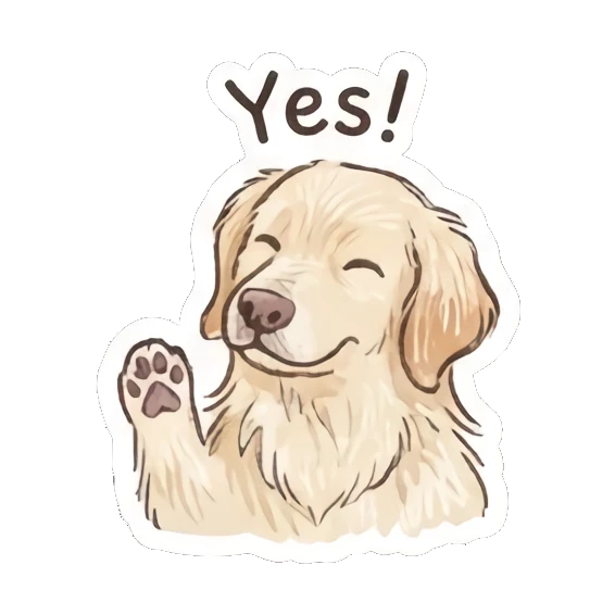 Happy golden retriever waving paw, text Yes! Golden Doodle Daily Vibes sticker for expressive chats and social replies.