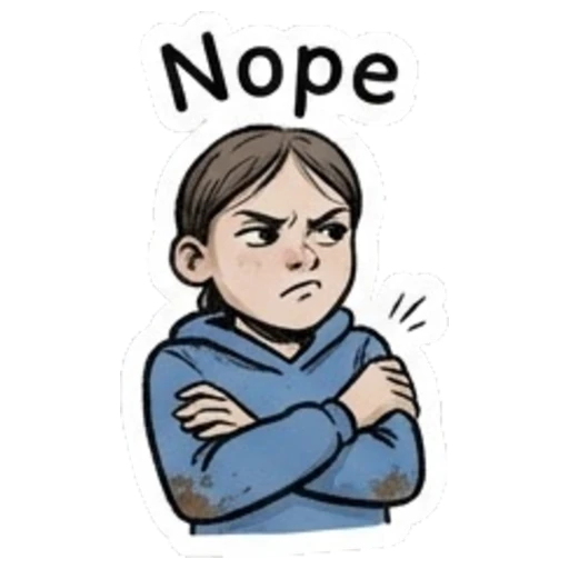 Girl with arms crossed looking annoyed with text Nope Daily Moods of a Girl sticker for expressive chats and social replies.