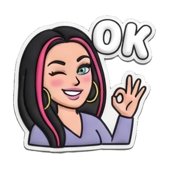 Stylish girl winking and making an OK hand gesture Puff Print Girl Vibes sticker for expressive chats and social replies.