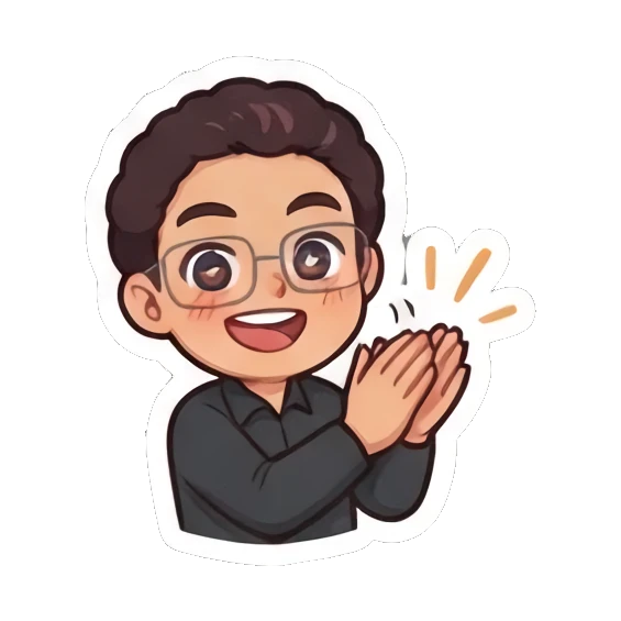 Curly-haired man clapping hands with a happy expression. Curly Haired Guy Expressions sticker for expressive chats and social replies.