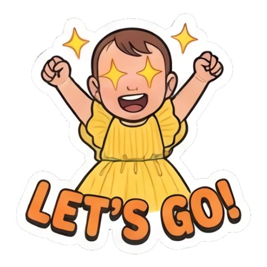 Excited toddler with star eyes saying Lets Go Little Sunshine Expressions sticker for expressive chats and social replies.