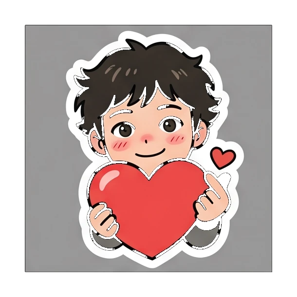 Boy with braces holding a red heart Cheerful Braces Boy sticker for expressive chats and social replies.