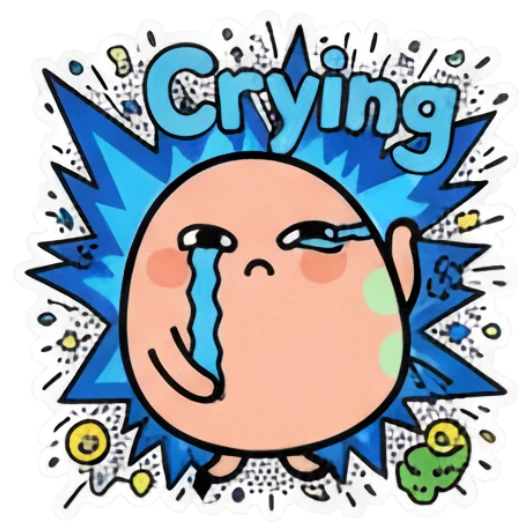Crying egg character with blue splash background and text 'Crying'. Keith Haring Style Egg Expressions sticker for expressive chats and social replies.