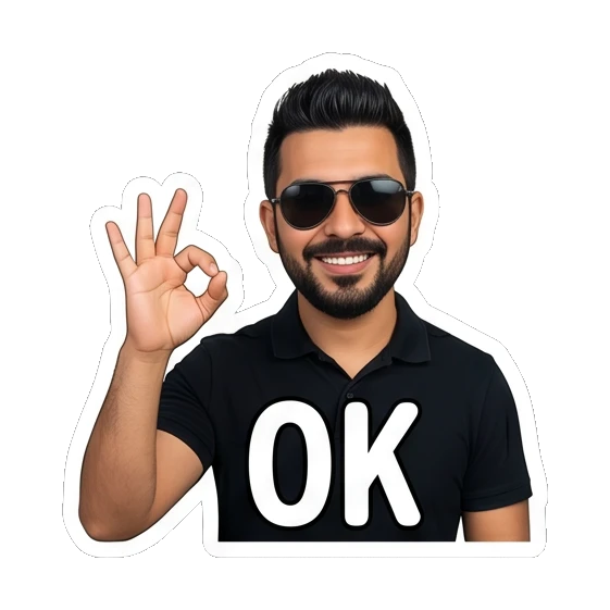 Man making OK gesture with sunglasses, text OK Modern Man Daily Vibes sticker for expressive chats and social replies.