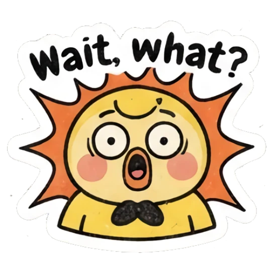 Shocked yellow chick inside a starburst shape, text Wait what. Gritty Retro Chick sticker for expressive chats and social replies.