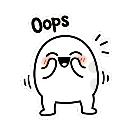 Embarrassed egg character blushing and covering face saying Oops. Doodle Egg Expressions sticker for expressive chats and social replies.