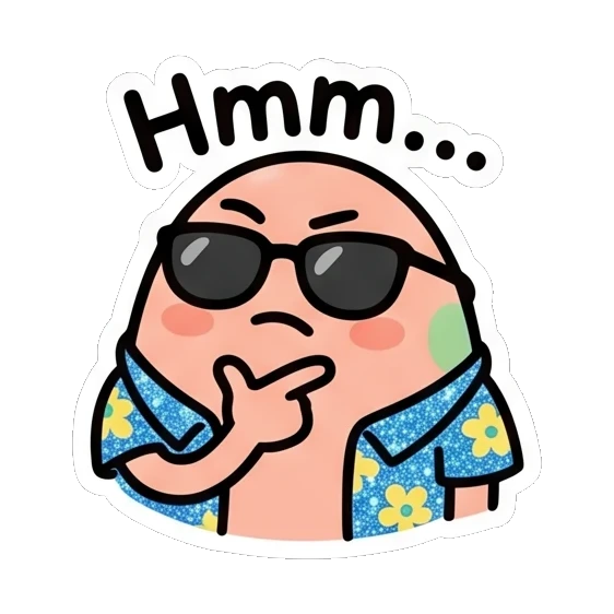 Pink egg in sunglasses thinking with Hmm text Pink Egg Buddy Daily sticker for expressive chats and social replies.