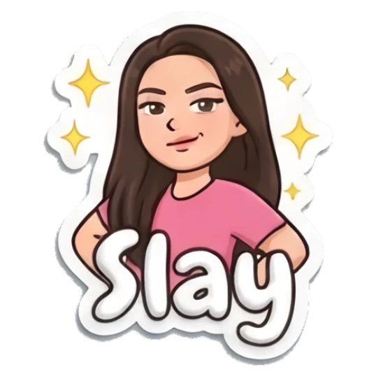Girl posing confidently with sparkles and text Slay Puffy Girl Daily Vibes sticker for expressive chats and social replies.