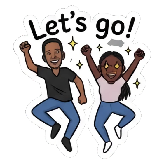 Couple jumping with excitement with text Let's go! Modern Couple Daily Vibes sticker for expressive chats and social replies.