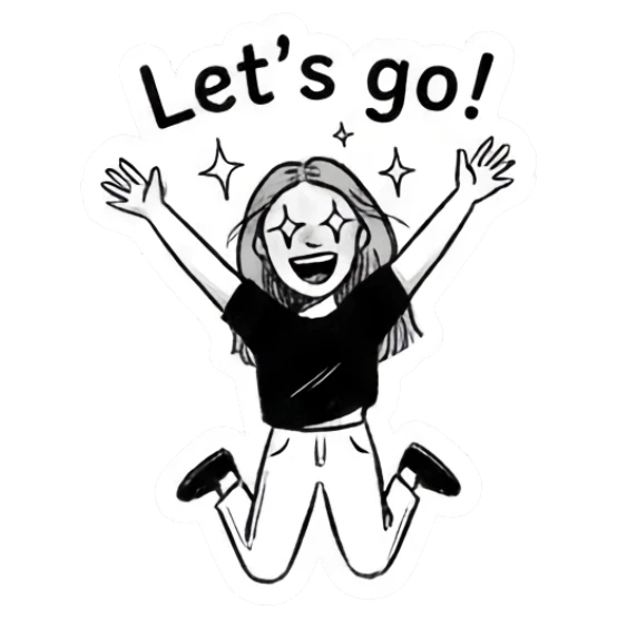 Girl jumping with excitement and star-filled eyes Doodle Girl Daily Vibes sticker for expressive chats and social replies.