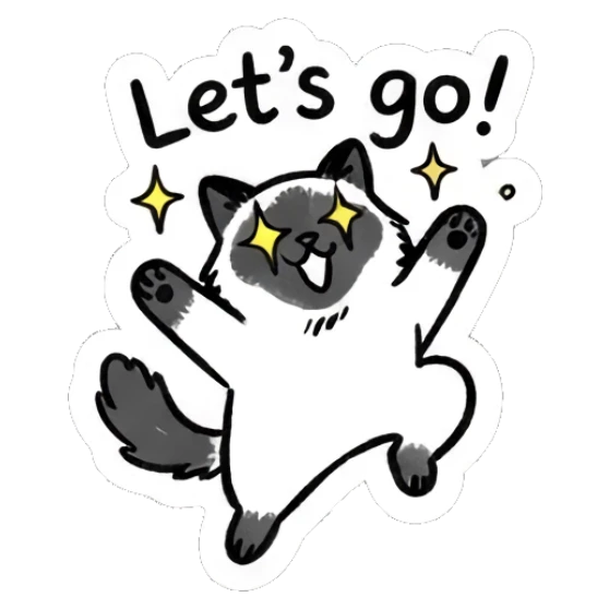 Excited Ragdoll cat jumping with joy, text 'Let's go!' Ragdoll Cat Moods sticker for expressive chats and social replies.