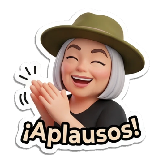 Explorer lady clapping hands with text Aplausos Adventurous Explorer Lady sticker for expressive chats and social replies.