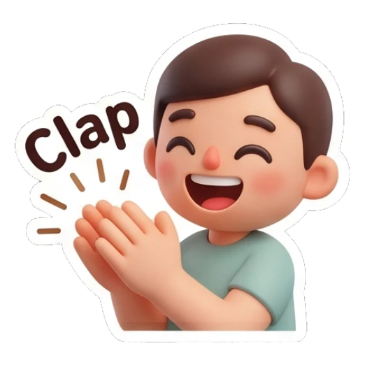 Cheerful boy clapping hands with Clap text. Cute Boy Daily Expressions sticker for expressive chats and social replies.
