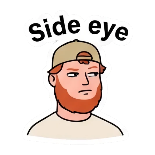 Bearded man giving a suspicious side eye glance Bearded Guy Daily Vibes sticker for expressive chats and social replies.