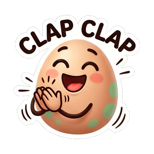 Spotted egg clapping happily, text CLAP CLAP Cool Spotted Egg Expressions sticker for expressive chats and social replies.