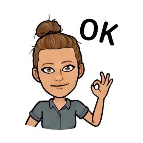 Girl with bun making OK gesture with hand, smiling, text OK Daily Moods of a Girl sticker for expressive chats and social replies.