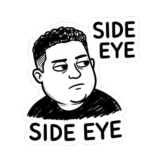 男士斜眼看人表示怀疑 Doodle Guy Daily Vibes sticker for expressive chats and social replies.