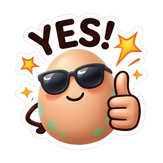 Spotted egg with sunglasses giving a thumbs up, text YES! Cool Spotted Egg Expressions sticker for expressive chats and social replies.