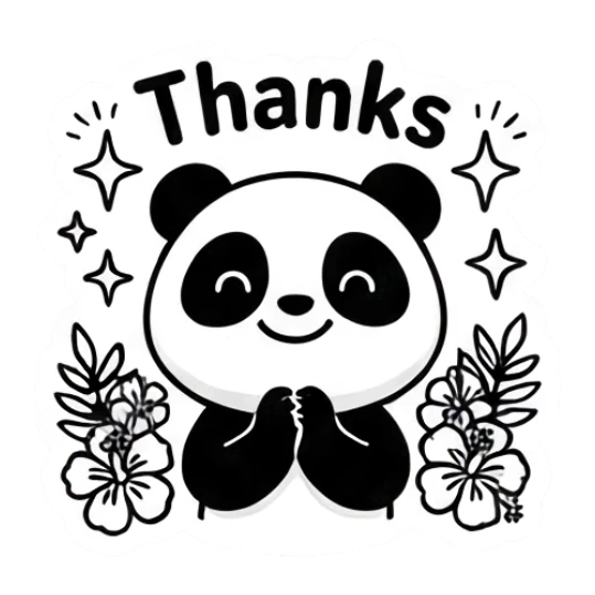 Grateful panda saying Thanks with floral background Keith Haring Style Panda sticker for expressive chats and social replies.