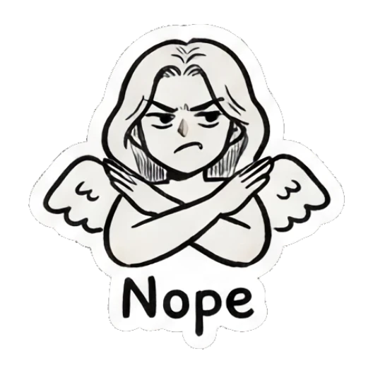 Angel girl crossing arms firmly to say no. Little Angel Doodle Diary sticker for expressive chats and social replies.