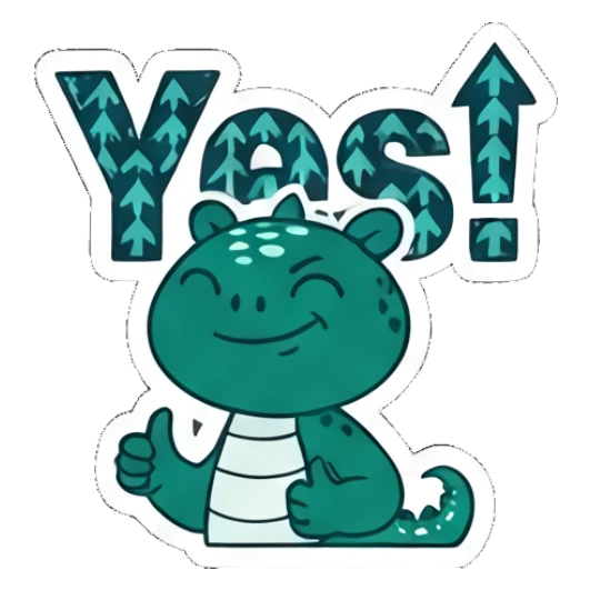 Happy dinosaur giving a thumbs up with text Yes Teal Dino Daily Vibes sticker for expressive chats and social replies.