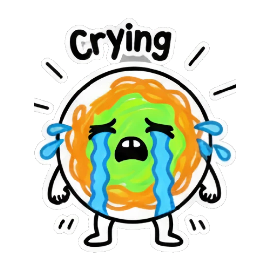 Noodle character crying loudly with text 'Crying' Scribble Noodle Pals sticker for expressive chats and social replies.