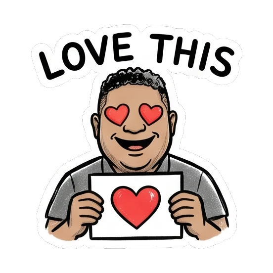 Photographer holding a heart sign with love-struck eyes Studio Life Guy sticker for expressive chats and social replies.