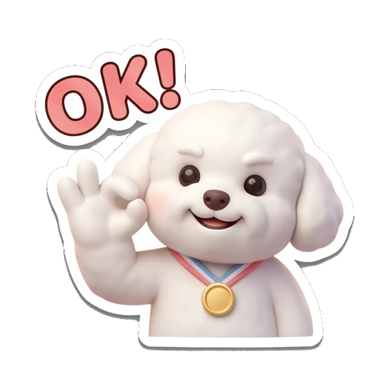 Bichon making an OK gesture with a medal, happy expression Bichon Buddy Daily Vibes sticker for expressive chats and social replies.