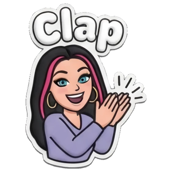 Happy girl clapping her hands Puff Print Girl Vibes sticker for expressive chats and social replies.