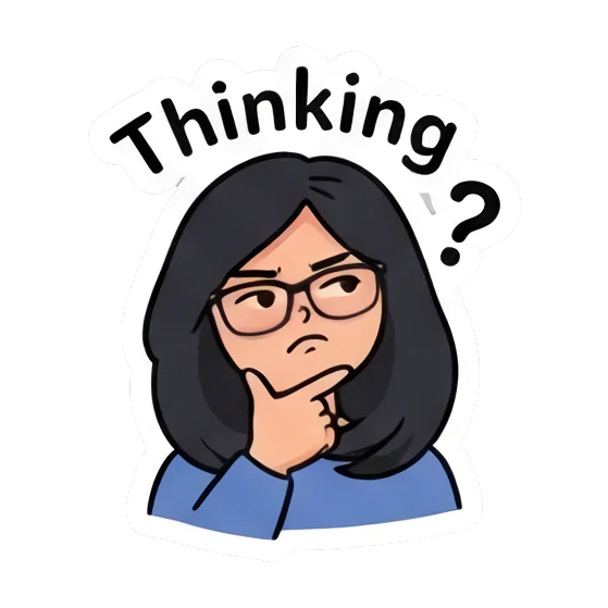 Girl resting chin on hand thinking, text 'Thinking' Daily Life of a Cool Girl sticker for expressive chats and social replies.
