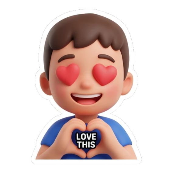 Boy with heart eyes making a heart shape with hands Little Boy Daily Vibes sticker for expressive chats and social replies.
