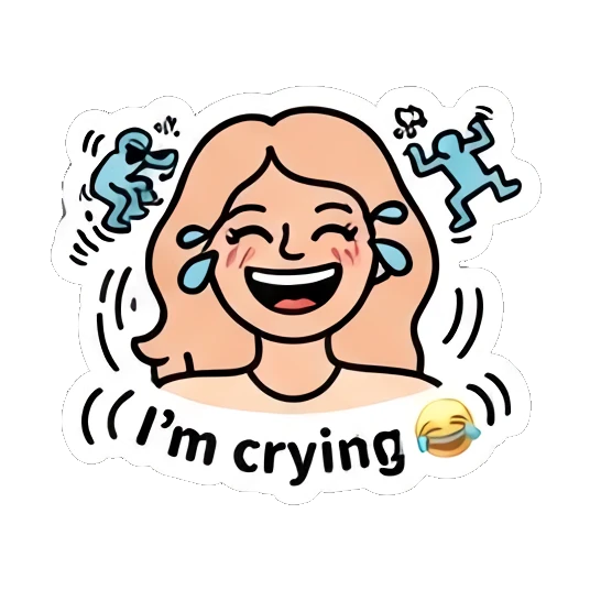 Girl laughing with tears, text I'm crying Keith Haring Style Girl sticker for expressive chats and social replies.