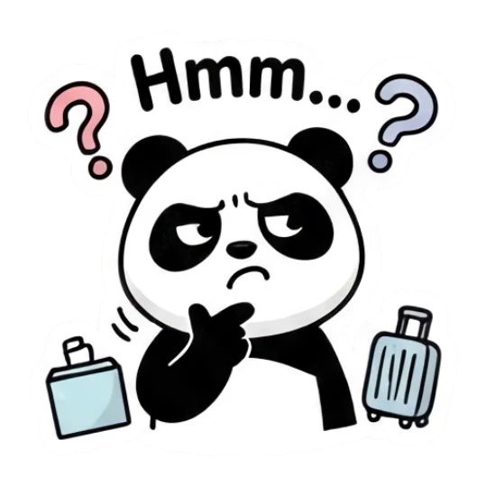 Thinking panda saying Hmm with luggage Keith Haring Style Panda sticker for expressive chats and social replies.