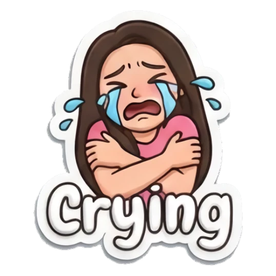 Girl hugging herself while crying and text Crying Puffy Girl Daily Vibes sticker for expressive chats and social replies.