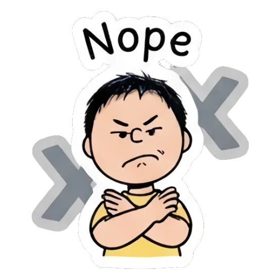 Boy with crossed arms looking annoyed and saying Nope. Daily Life of a Cartoon Boy sticker for expressive chats and social replies.
