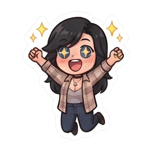 Girl with glasses jumping with excitement and starry eyes Chibi Girl Daily Life sticker for expressive chats and social replies.