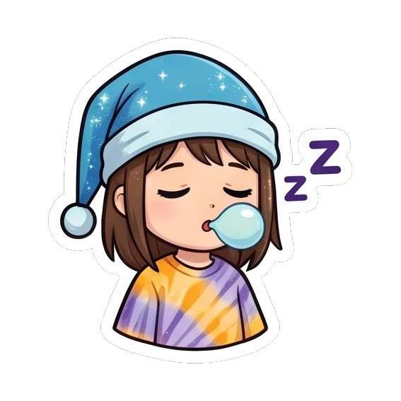 Girl in blue hat sleeping with a bubble Summer Hat Girl Adventures sticker for expressive chats and social replies.
