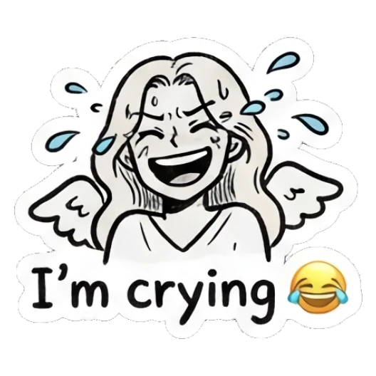Angel girl laughing hysterically with tears of joy. Little Angel Doodle Diary sticker for expressive chats and social replies.